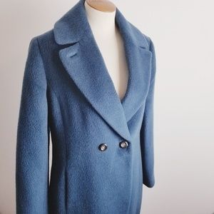 Talbots full length blue wool trench coat size 10